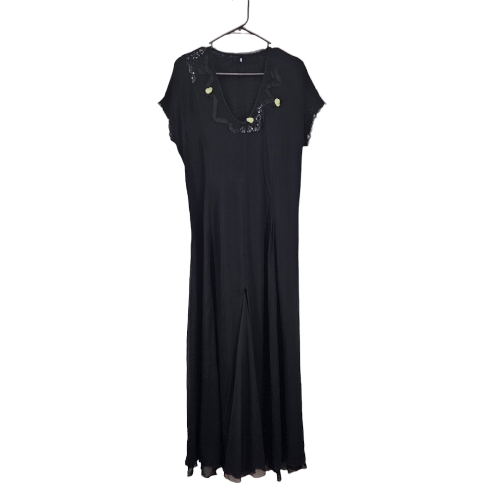 Zoe Vintage Women's Rayon Crepe Applique Maxi Dress - L